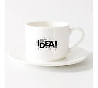 LAYEHDF Novelty Tea or Coffee Cup Everything Begins with Idea Phrase Words （6oz/175ml） Ceramic Coffee Mugs for Home or Work，Sets Tea Cup with Saucers (White)