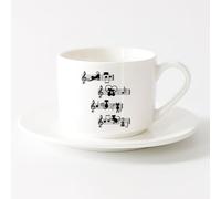 LAYEHDF Novelty Tea or Coffee Cup Musical Notes Kittens Melody Cats Music （6oz/175ml） for Tea, Hot Chocolate，Sets Tea Cup with Saucers (White)
