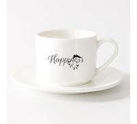LAYEHDF Personalised Mugs Happiness Word Inscription Bird Romance Love Quote （6oz/175ml） for Tea, Hot Chocolate，Sets Tea Cup with Saucers (White)
