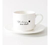 LAYEHDF Personalised Mugs It's Always Tea Time Cup Teapot Kitchen Cafe （6oz/175ml） Office, Home, Café, Dishwasher & Microwave Safe，Sets Tea Cup with Saucers (White)