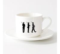 LAYEHDF Personalised Mugs Patriotic Silhouette American Soldiers Military （6oz/175ml） for Espresso, Tea- Set，Sets Tea Cup with Saucers (White)