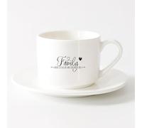 LAYEHDF Porcelain Cup Family Life Begins Love Never Ends Words Home Quote （6oz/175ml） Ideal for Home & Office Use，Sets Tea Cup with Saucers (White)