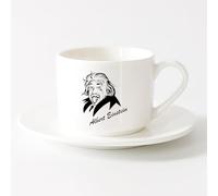 LAYEHDF Porcelain Cup Head Albert Einstein Portrait Genius Science Physics （6oz/175ml） for Espresso, Tea- Set，Sets Tea Cup with Saucers (White)