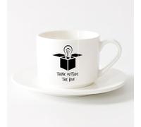 LAYEHDF Porcelain Cups Inspiration Idea Office Think Outside The Box Study Work （6oz/175ml） Nice Xmas Gift，Sets Tea Cup with Saucers (White)