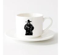 LAYEHDF Porcelain Latte Tea Cup Bandit Cowboy Skull Hat Skeleton Gun （6oz/175ml） Cappuccino, Latte Macchiato, Tea, Espresso，Sets Tea Cup with Saucers (White)