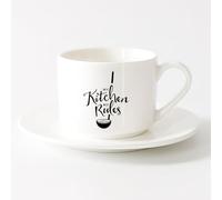 LAYEHDF Porcelain Latte Tea Cup Kitchen Rules Restaurant Food Business （6oz/175ml） Office, Home, Café, Dishwasher & Microwave Safe，Sets Tea Cup with Saucers (White)