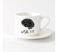 LAYEHDF Stylish Coffee Mug Brain Use It School Classroom Science Office Lab Brainstorm （6oz/175ml） for Home or Work，Sets Tea Cup with Saucers (White)