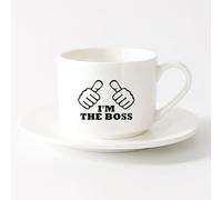 LAYEHDF Stylish Coffee Mug Hands Gestures Words Inscription Cool I’m The Boss （6oz/175ml） Great Gift for Lovers ，Sets Tea Cup with Saucers (White)