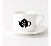 LAYEHDF Stylish Coffee Mug Keep Calm and Drink Tea Time Teapot Relax Phrase （6oz/175ml） for Coffee Oatmeal Tea Easy to Clean，Sets Tea Cup with Saucers (White)