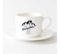 LAYEHDF Stylish Coffee Mug Mountains Calling Natural Landscape Inspiring Words （6oz/175ml） for Tea Coffee Milk Cappuccino，Sets Tea Cup with Saucers (White)