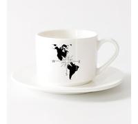 LAYEHDF Stylish Tea and Coffee Cups Navigation Compass America Continent Map （6oz/175ml） for Tea, Coffee & Hot Drinks，Sets Tea Cup with Saucers (White)