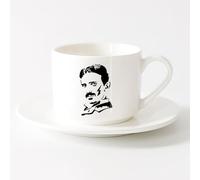 LAYEHDF Stylish Tea and Coffee Cups Nicola Famous Scientist Science Lab （6oz/175ml） Ceramic Coffee Mug for Cappuccino Tea, Milk,，Sets Tea Cup with Saucers (White)