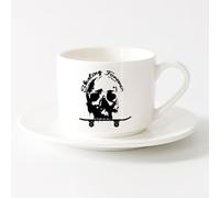 LAYEHDF Tea and Coffee Cups Dreamcatcher Feathers Skull Horn Symbol Magic Luck （6oz/175ml） Dishwasher Safe，Sets Tea Cup with Saucers (White)