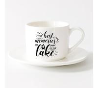 LAYEHDF Tea and Coffee Cups The Best Memories are Made The Lake Camping （6oz/175ml） Office, Home, Café, Dishwasher & Microwave Safe，Sets Tea Cup with Saucers (White)