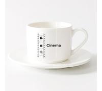 LAYEHDF White Ceramic Coffee Mugs Cinema Moments Films Watching Movie Time （6oz/175ml） for Coffee Oatmeal Tea Easy to Clean，Sets Tea Cup with Saucers (White)