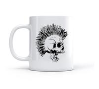 LAYEHDF White Ceramic Coffee Mugs Skull Bones Mohawk Hairstyle Punk Music （11oz/320ml） Stylish & Durable - Microwave & Dishwasher Safe