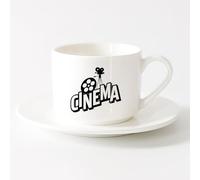 LAYEHDF White Ceramic Coffee Mugs Vintage Cinema Movie House Time （6oz/175ml） Coffee, Tea, Latte, Milk, Cocoa, Juice and Other Hot Drinks，Sets Tea Cup with Saucers (White)