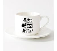 LAYEHDF White Mugs Camper Trailer Making Memories Camp Inspiring Phrases （6oz/175ml） Office, Home, Café, Dishwasher & Microwave Safe，Sets Tea Cup with Saucers (White)