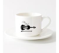 LAYEHDF White Mugs Classical Music Violin Words Musical Instrument （6oz/175ml） Coffee, Tea, Latte, Milk, Cocoa, Juice and Other Hot Drinks，Sets Tea Cup with Saucers (White)