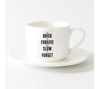 LAYEHDF White Mugs Quotes Words Inspire Be Quick to Forgive and Slow to Forget （6oz/175ml） Nice Xmas Gift，Sets Tea Cup with Saucers (White)