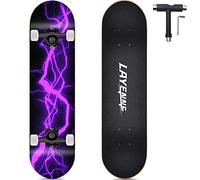 LAYENNE Skateboard, 31 x 8 Inch Complete Skateboard, 7 Layers Maple Skateboard Deck, ABEC-11 Holder, Suitable for Adults, Beginners, Boys, Girls, Teenagers and Children, Blue (Purple)