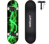 LAYENNE Skateboard, 31 x 8 Inch Complete Skateboard, 7 Layers Maple Skateboard Deck, ABEC-11 Holder, Suitable for Adults, Beginners, Boys, Girls, Teenagers and Children, Blue (Green)