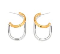Layer C-Shaped Two-Tone Earrings for Women, Stainless Steel Lightweight Dangle Jewelry for Everyday Wear Flat Back Earrings for Women