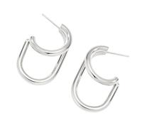 Layer C-Shaped Two-Tone Earrings for Women, Stainless Steel Lightweight Dangle Jewelry for Everyday Wear Two Tone Stainless Steel Earrings