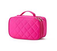 Layer Makeup Bag with Strap Large Cosmetic Case for Women Make Up Organizer Brushes Beauty Eyeshadow Palette Lipstick Detachable Mirror Brush Slots Multifunctional Travel Storage Premium Nylon Smooth