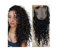 Layered 8-22" Long Curly Human Hair Topper 12x13cm European Virgin Silk Base Piece 150% Density Clip in Hairpiece for Women Cover Thin(12 inches)