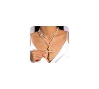 Layered Chunky Cross Necklace for Women,Exaggerate Big Pearl Beaded Pendant Statement Necklace,Fashionable Irregular Jewelry Accessories Gift, L, Alloy Steel, No Gemstone
