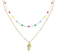 Layered Colorful Lollipop Pendant Necklace for Women Fun Rainbow Beaded Crystal Glass Beads Choker Necklace Lovely Dainty Lollipop Candy Charm Gold Chain Necklace Sweet Sugar Party Jewelry for Teen