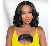 Layered Curtain Bangs Face-Framing 6x6 Glueless Bob Wigs Human Hair Pre Plucked Pre Cut HD Lace 220 Density Loose Body Wave Wig Ready to Wear Wigs Glueless Human Hair for Black Women 12 Inch