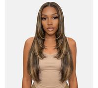 Layered Cut Brown Balayage Highlight Straight Human Hair Wig 200 Density #2/27 Colored Pre Plucked 13x4 Transparent Lace Front Wig Glueless Natural Hairline Curtain Bangs Wigs for Black Women 16 Inch