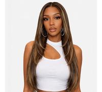 Layered Cut Brown Balayage Highlight Straight Lace Front Human Hair Wig 24"