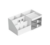 Layered Desk Organizer - Double Layer Pencil Case and Stationery Box with Rabbit Shaped Handle, Makeup Organizer and Desk Drawers, HIPS+PP Material Organized