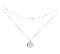 Layered Disc Pendant Choker Necklace for Women Girls 925 Sterling Silver 18K White Gold Dainty Full Moon Circle Coin Collar Two-Double Chain Dainty Stylish Fashion Y Jewelry Gifts Box Birthday Wedding