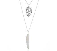 Layered Feather Leaf Sweater Chain Double Layer Ladies Long Pendant Necklace Autumn and Winter New Personality Long Y-Pendant Necklace Metal Geometric Gold Plated Sweater Chain Fashion Jewelry