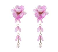 Layered Floral Dangle Earrings with Glossy Resin Petals, Longline Structure and Stainless Steel Posts for Outfits Floral Accessory Pearly Gloss Face Framing Outfit Accent Layered Blossom Resin