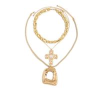 Layered Gold Chunky Cross Necklace For Women Stacked Gold Irregular Geometric Square Pendant Necklace Unique Punk Hip-Hop Oval Hollowed-Out Chain Necklace Fashion Accessories Creative Jewelry For