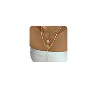 Layered Gold Flower Pearl Beaded Choker Necklace for Women,White Shell Pendant Stacking Lariat Y-Necklace Valentine's Day Party Accessories Gift, L, Metal, No Gemstone