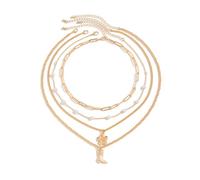 Layered Gold Necklace for Women,Shell Starfish Pearl Flower Clavicle Chain Statement Adjustable Stackable Necklace Fashionable Jewelry, L, Alloy Steel, No Gemstone