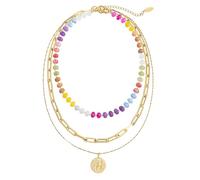 Layered Gold Necklaces for Women 3 Layer Stainless Steel Pearl Pendant Necklace Set 18K Gold Plated Tarnish Free Jewelry for Everyday Wear, L, Stainless Steel, Agate