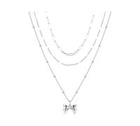Layered gold necklaces for women, stackable real gold plated brass necklaces with circles, paperclip chains and bow pendant choker necklaces. It's a and trendy jewelry set Fbw892 (Silver, 40cm)
