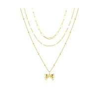 Layered gold necklaces for women, stackable real gold plated brass necklaces with circles, paperclip chains and bow pendant choker necklaces. It's a and trendy jewelry set Fbw892 (Gold, 40cm)