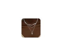 Layered Gold Silver Necklaces for Women Jewelry Set Stackable Herringbone Choker Twisted Rope Chain Cross Pendant Necklace Trendy Waterproof Non Tarnish Christmas Christian Religious Faith Gifts
