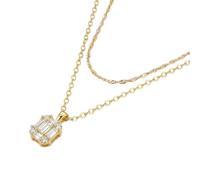 Layered Gold Tone Necklaces for Women - Double Chain with Baguette Cut Cubic Zirconia Pendant, Twisted Rope & Cable Link Adjustable Choker, Dainty Jewellery Gift for Her (Jewellery Box Included)