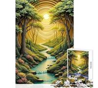 Layered Golden Forest Stream Art Jigsaw Puzzles 1000 Pieces for Teenagers Relaxing Quiet Leisure Fun Relaxing Soothing Indoor Play (38X52cm)