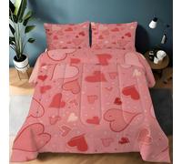 Layered Hearts King Duvet 10.5 Tog, Romantic Style Microfiber Bedding Set, 1 Quilt 220x230cm and 2 Pillowcases 50x75cm, All Year Round Comforter for Cozy Nights B1007