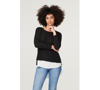 Izabel London Layered Hem Button Detail Top - Black - 12